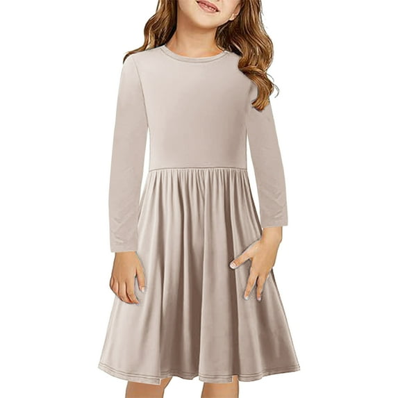 JoyHoop Long Sleeve Girls Dress Toddler Fall Dresses Skater Twirl Cotton A-Line Dress for School Casual Holiday