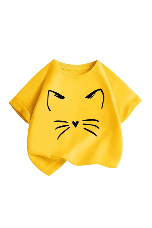 Summer Kids T Shirt Flower Cat Graphic Shirt Girls Floral Tops White Short Sleeve Wild Tee Cute Animal Cartoon Cat T-Shirt