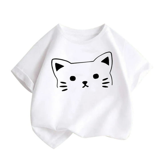 JoyHoop Summer Kids T Shirt Flower Cat Graphic Shirt Girls Floral Tops White Short Sleeve Wild Tee Cute Animal Cartoon Cat T-Shirt