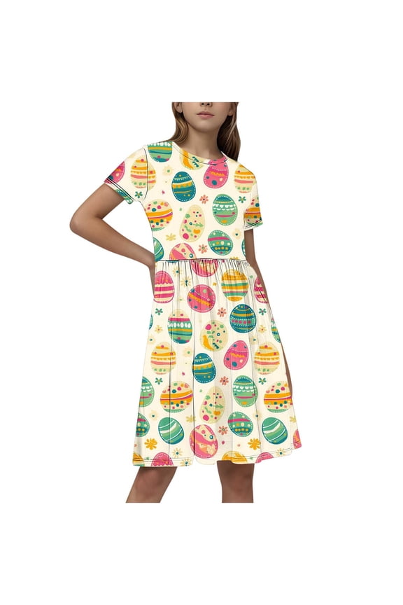 Toddler Baby Girls Summer Dress - Cute Easter Pattern Casual Sundress Short Sleeve Dresses Outfits