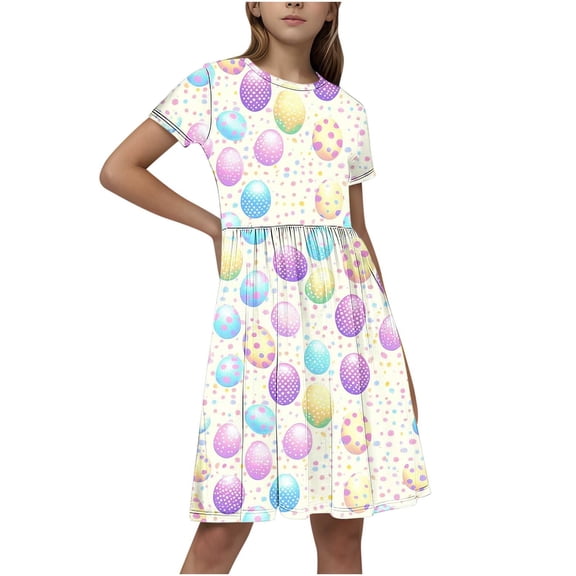JoyHoop Toddler Baby Girls Summer Dress - Cute Easter Pattern Casual Sundress Short Sleeve Dresses Outfits