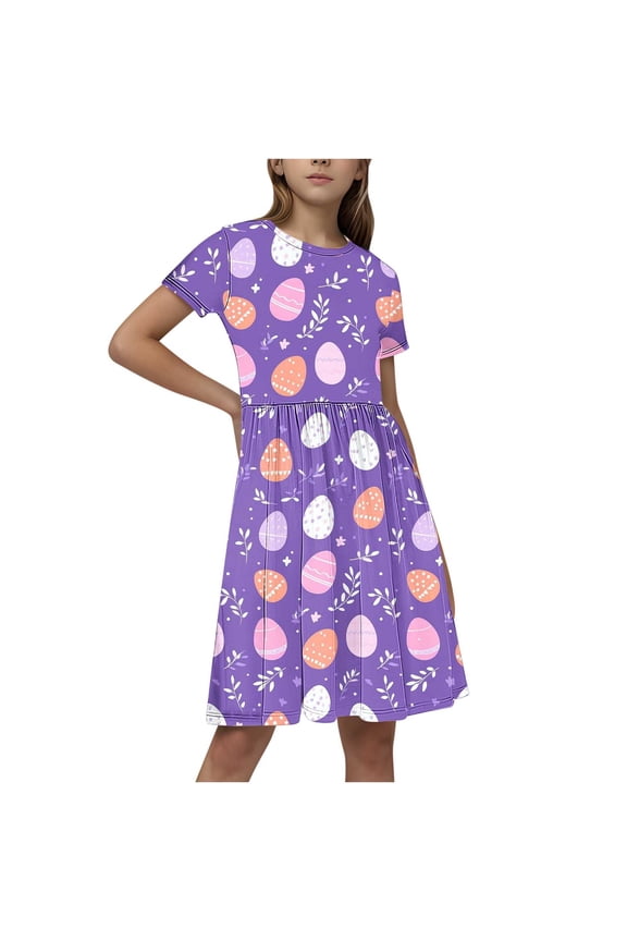 Toddler Baby Girls Summer Dress - Cute Easter Pattern Casual Sundress Short Sleeve Dresses Outfits