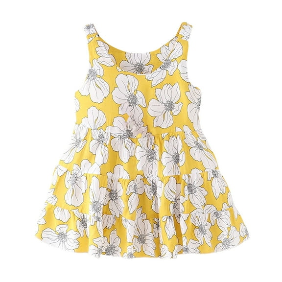 JoyHoop Toddler Dresses Girls Summer Floral Ruffle Sleeve Sundress Casual Sleeveless A-Line Playwear Dress 2-14 Years