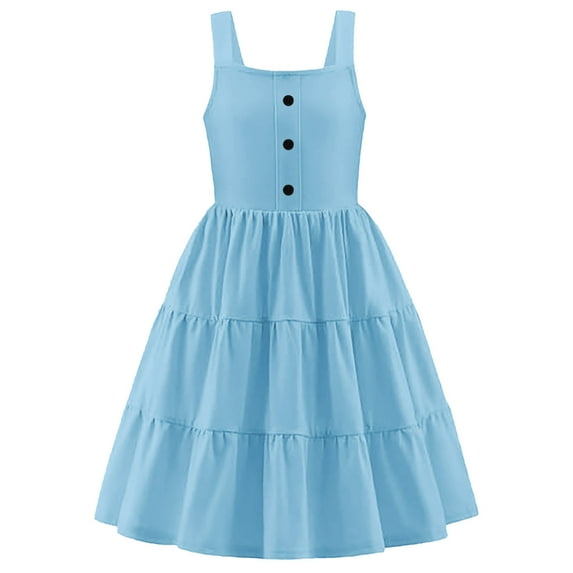 JoyHoop Toddler Girl Summer Dresses Casual Sleeveless Button Down Swing Flowy Tiered Midi Sundress