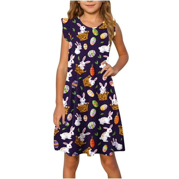 JoyHoop Toddler Girls Dress Summer Ruffle Sleeve Sundress Swing Outfit for Kids 4-13t