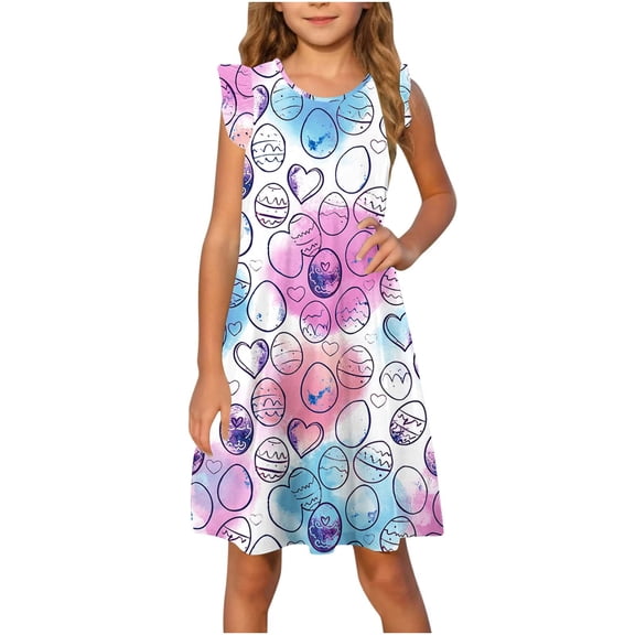 JoyHoop Toddler Girls Dress Summer Ruffle Sleeve Sundress Swing Outfit for Kids 4-13t