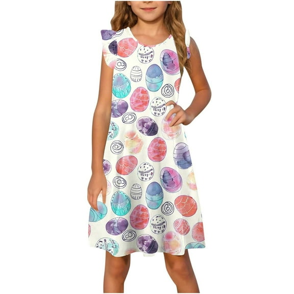 JoyHoop Toddler Girls Dress Summer Ruffle Sleeve Sundress Swing Outfit for Kids 4-13t