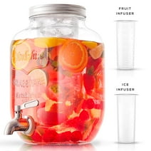 JoyJolt 1 Gallon Clear Glass Drink Dispenser with Spout PLUS Bonus Ice Infuser, & Fruit Infuser
