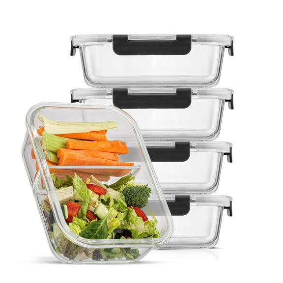 JoyJolt 2-Sectional Food Prep Storage Containers - Set of 5 - Black