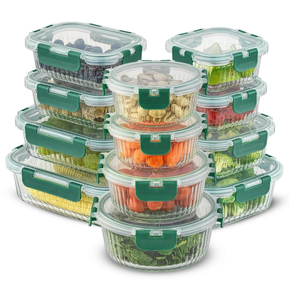 JoyJolt 24-Piece Fluted Food Storage Container Set with Lids - Green