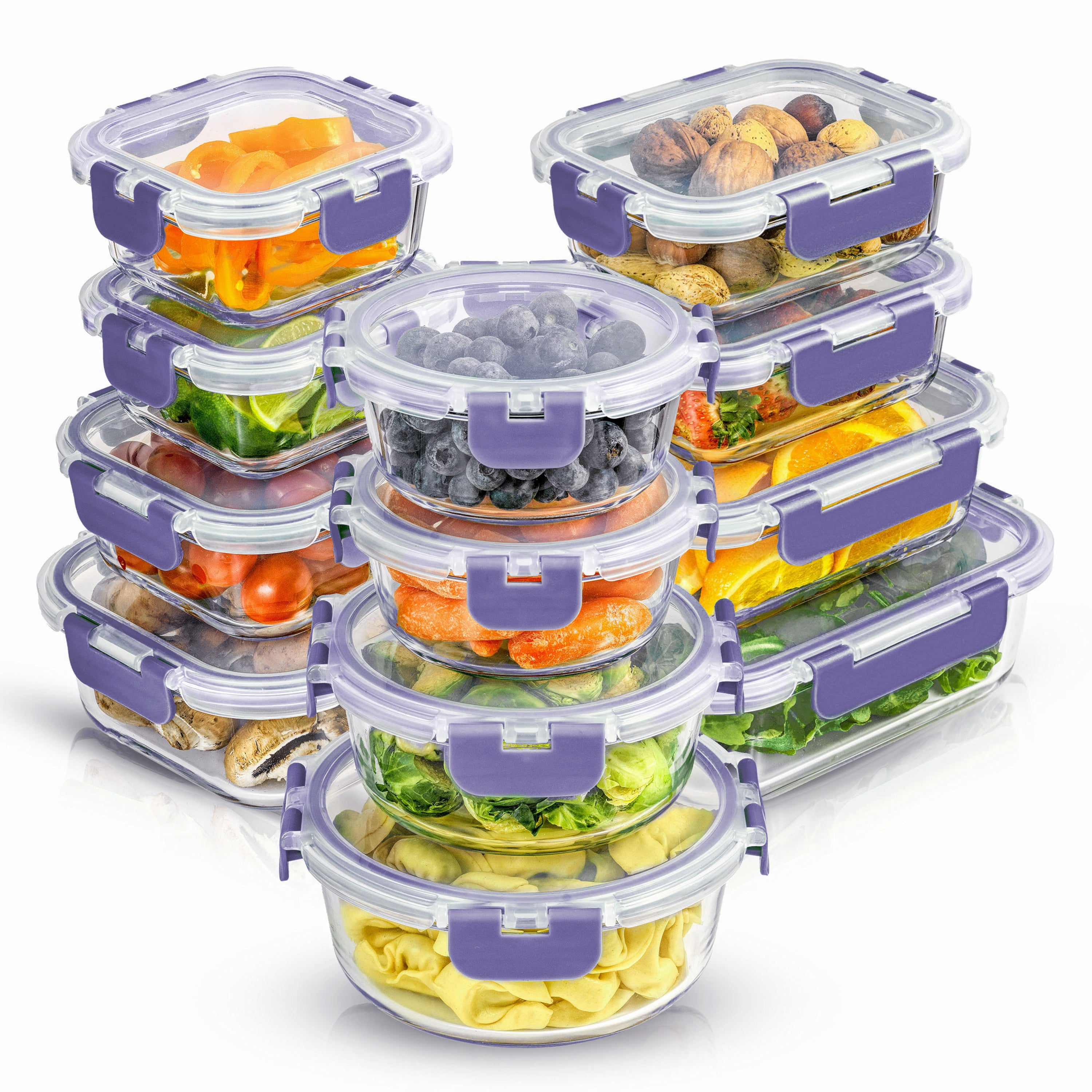 JoyJolt Divided Food Storage Containers with Lids Airtight. 5 Pack Glass  Meal Prep Containers 3 Compartment Set Glass Bento Box. Reusable Food