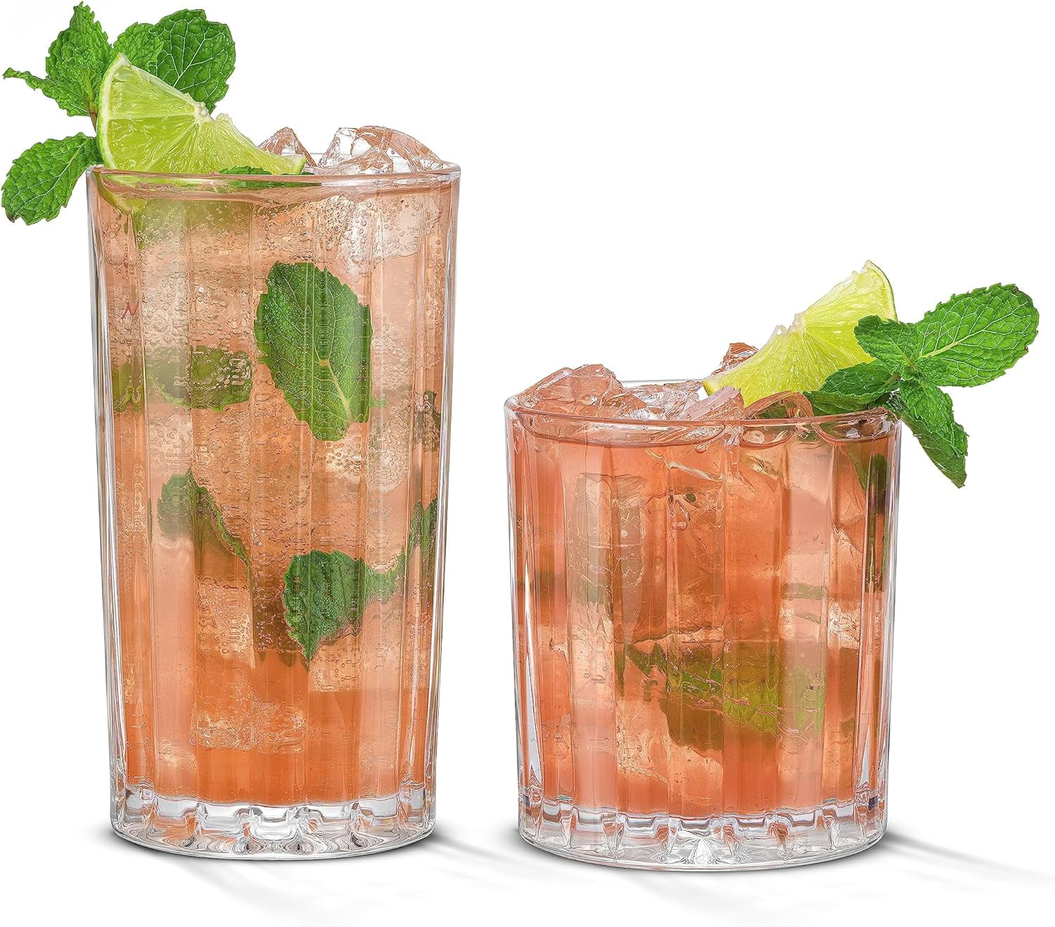 Alina Clear Ribbed Highball and Tumbler Glass Set