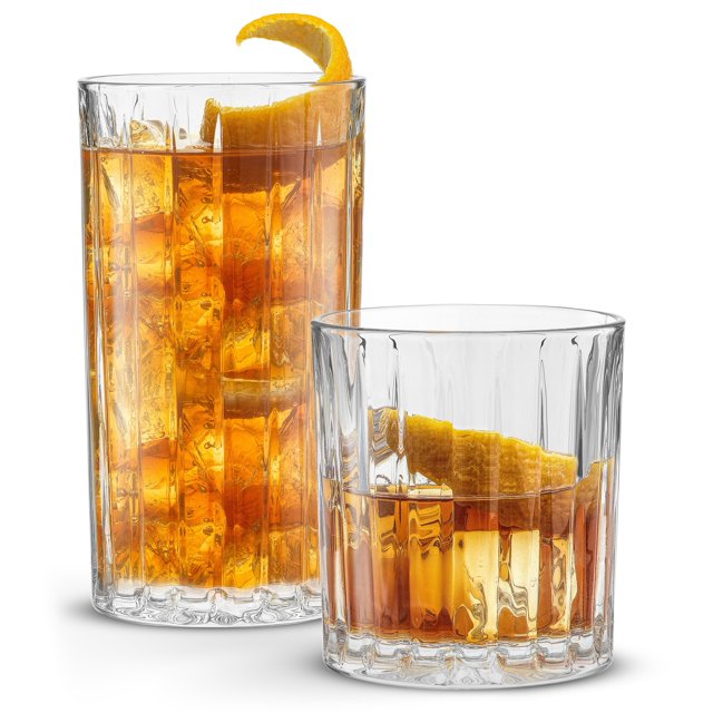 JoyJolt Alina Clear Ribbed Glass Drinking Glass Set, Highball Glasses and Tumbler Glasses Set