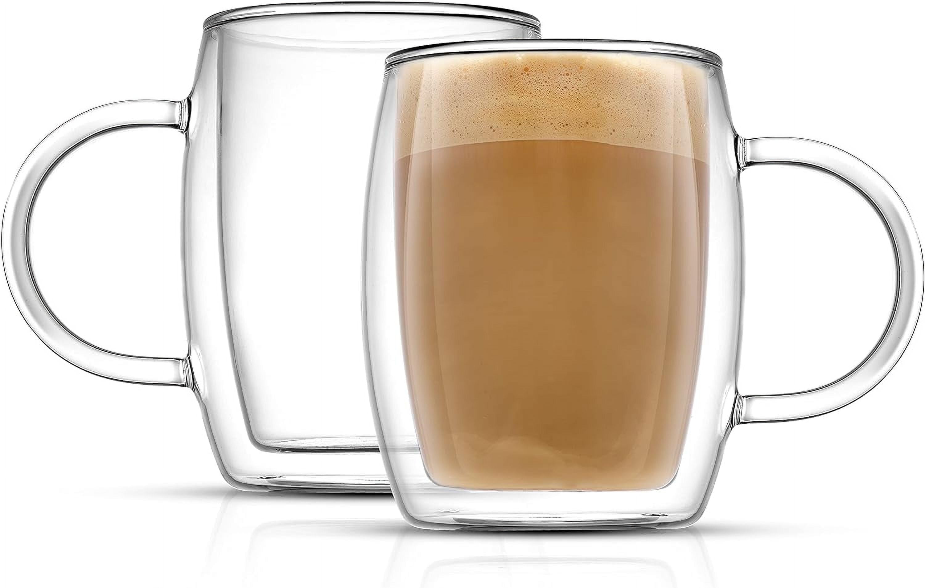 JoyJolt Aroma Double Walled Insulated Glasses - Set of 2 Double Wall Coffee Tea Glass Mugs - 13.5 oz