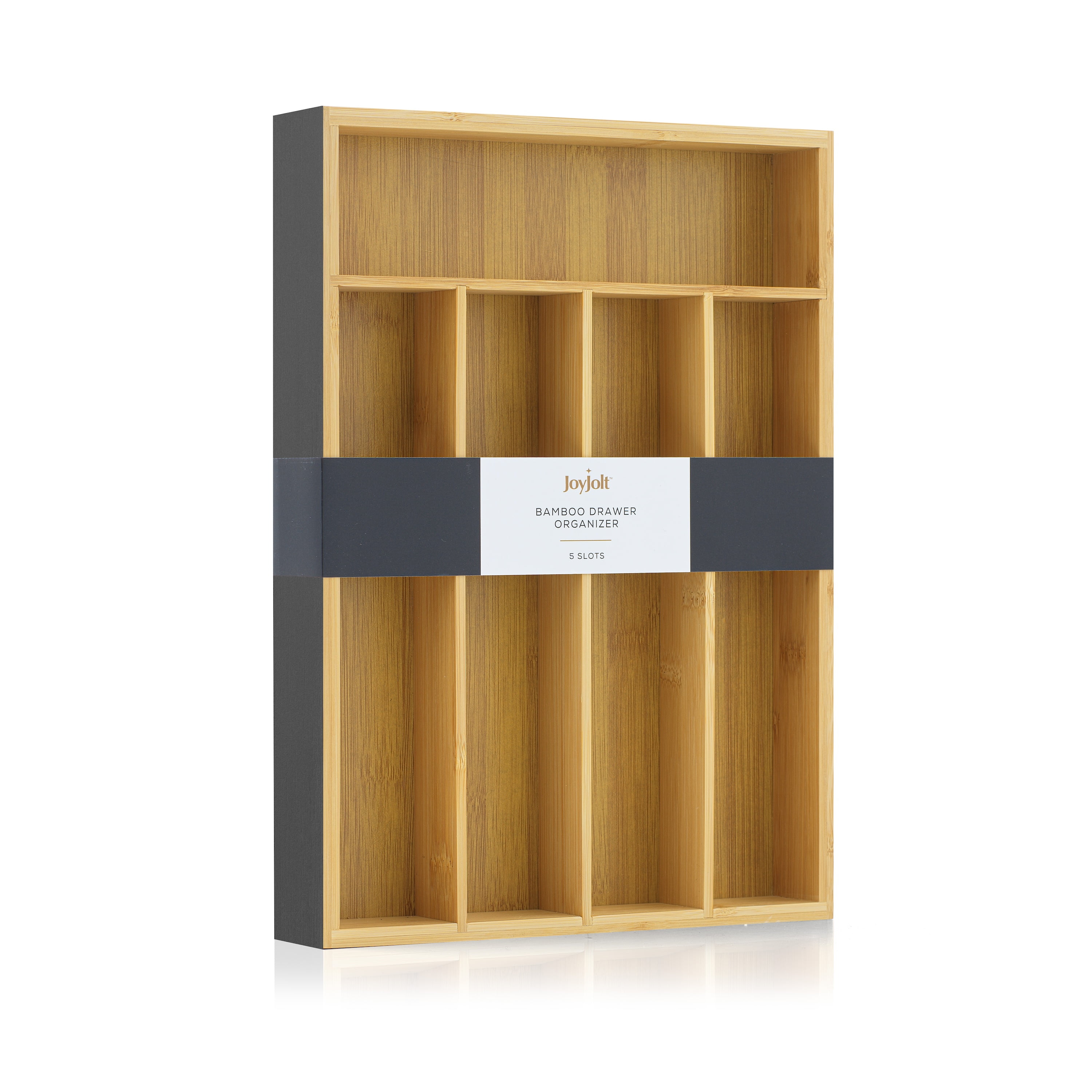 JoyJolt 5-Compartment Bamboo and Black Drawer Organizer