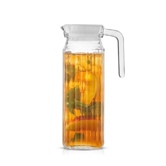 JoyJolt Beverage Dispenser Glass Pitcher with Handle & 2 Lids - 40 oz