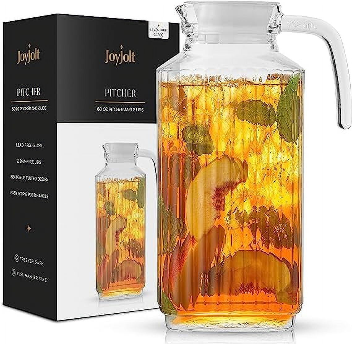 Joyjolt Breeze Glass Pitcher With Lid (pour / Filter) 50oz Glass