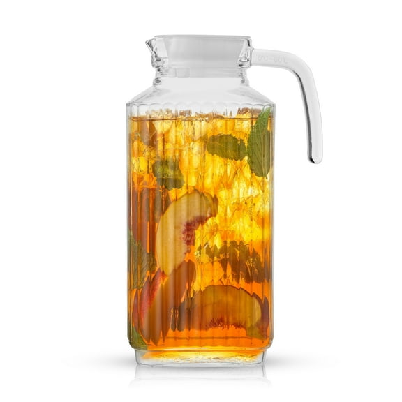 JoyJolt Beverage Dispenser Glass Pitcher with Handle & 2 Lids - 60 oz