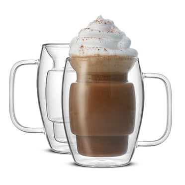JoyJolt Cadus Large Double Wall Insulated Mugs, 16 OZ Set of 2 Latte Glasses