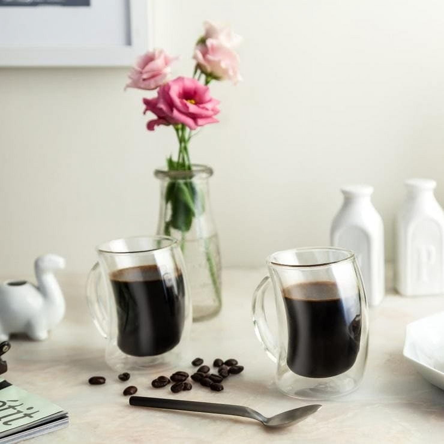 Caleo 10-Ounce Double Wall Insulated Glass Coffee Mugs - Set of 2