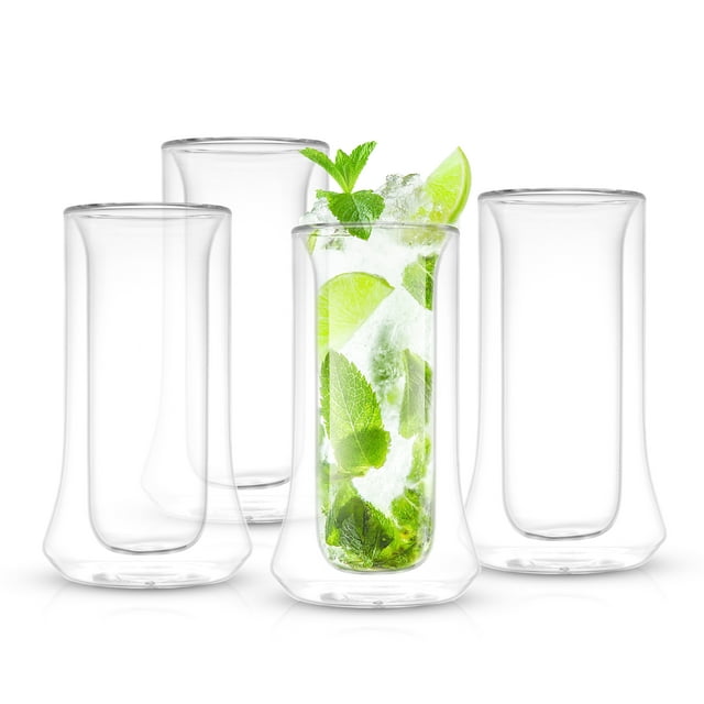Joyjolt Cosmos Double Wall Glass Highball Glasses Set Of 4 Clear Tall Drinking Glasses Double