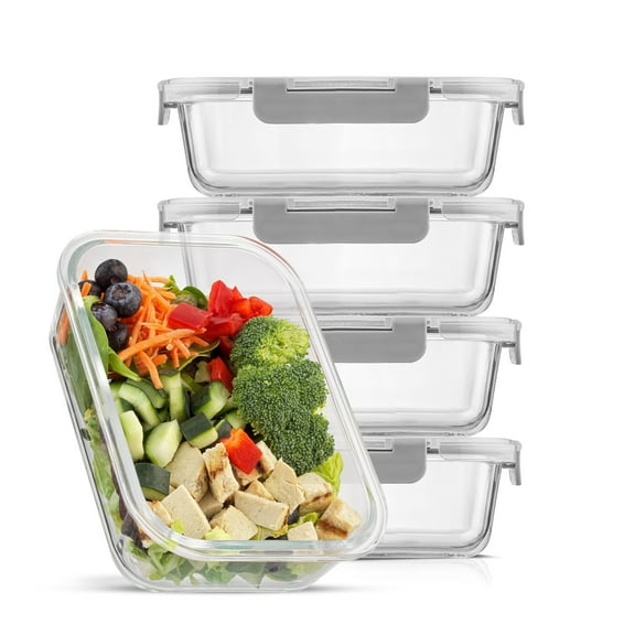 JoyJolt Food Prep Storage Containers - Set of 5 - Grey