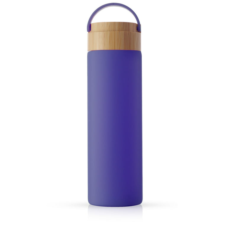 JoyJolt Glass Water Bottle with Carry Strap & Silicone Sleeve - 20 oz - Purple