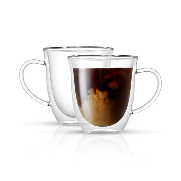 JoyJolt Glass Double Wall Insulated Coffee Tea Mug (Set of 2) 13.5 oz