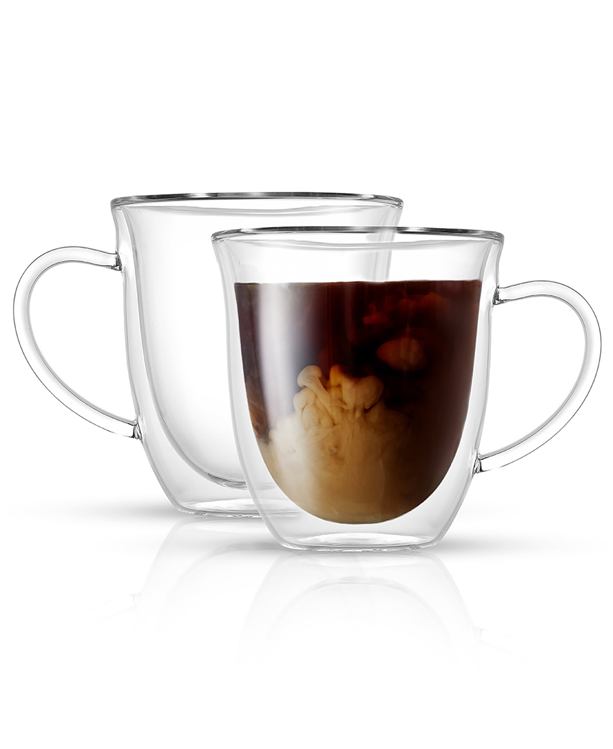 Clear Double Wall Insulated Glass Coffee Mugs - 13.5 oz Set
