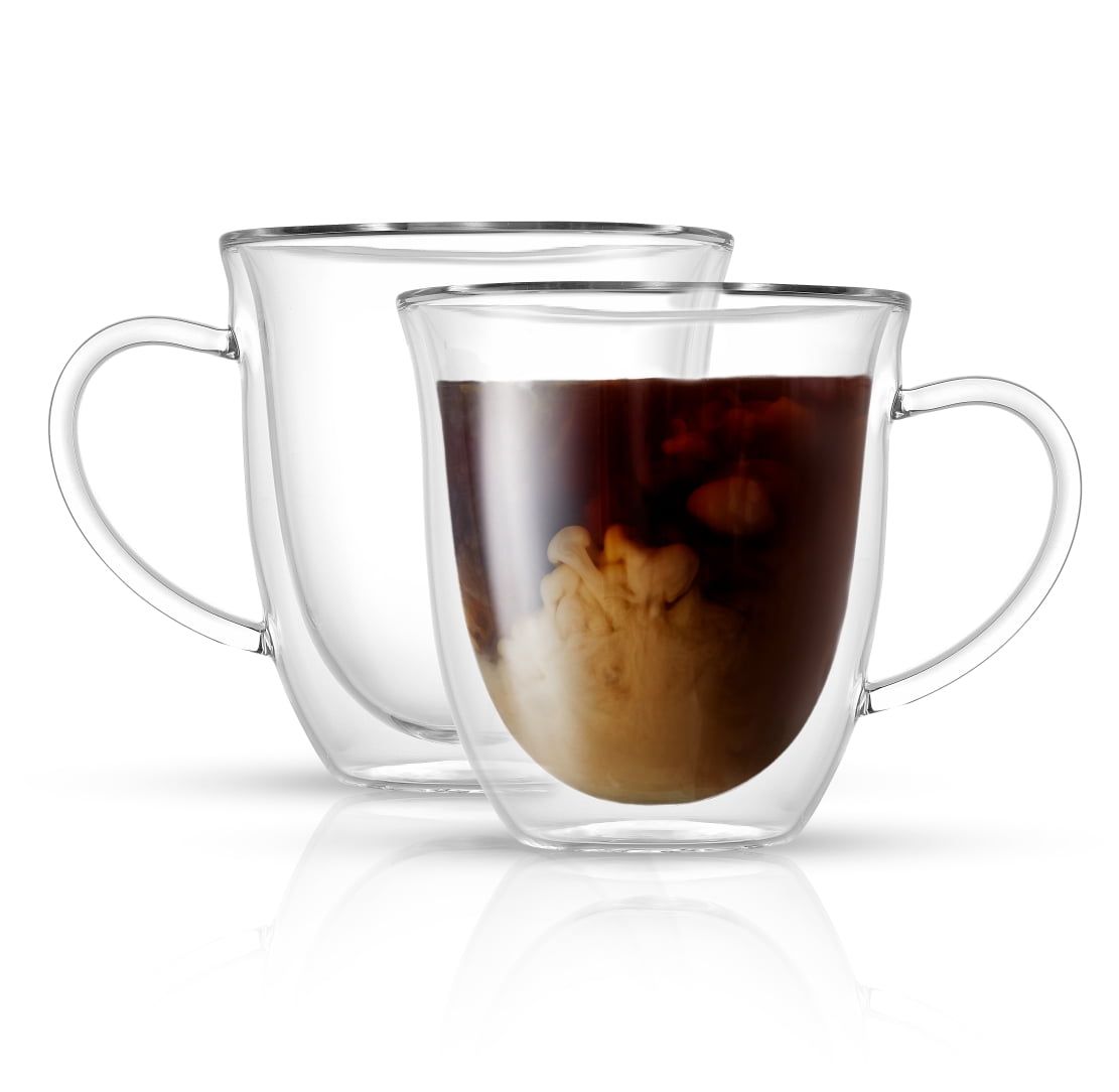 Clear Double Wall Insulated Glass Coffee Mugs - 13.5 oz Set