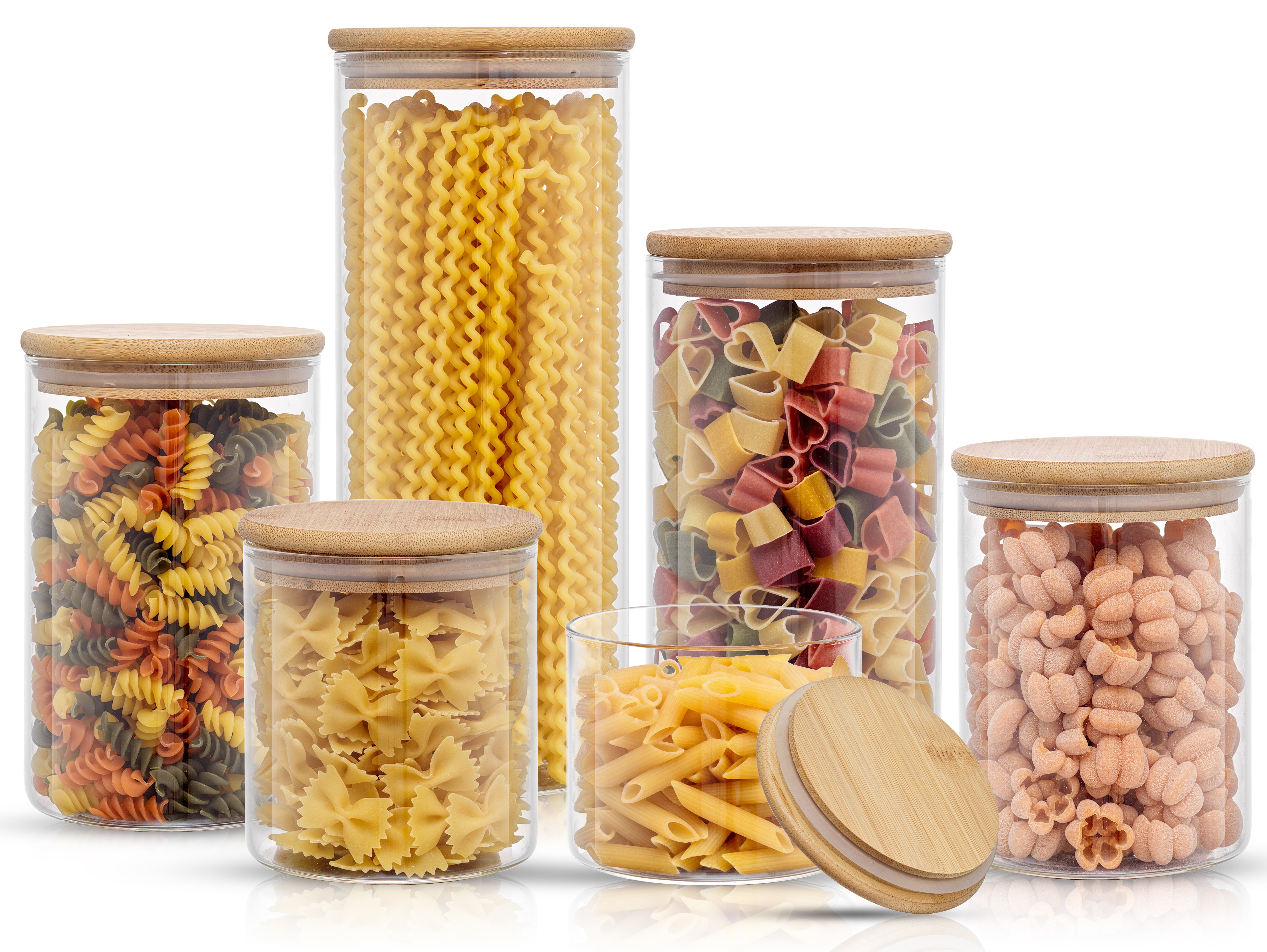 Set of 6 Glass Food Storage Jars with Bamboo Lids