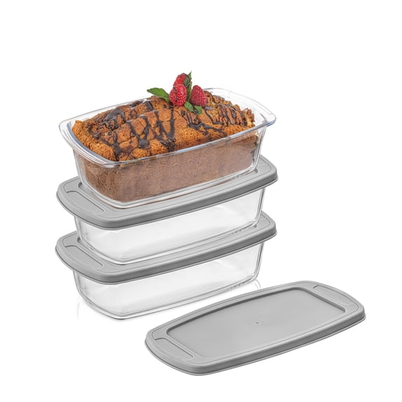 JoyJolt Glass Loaf Pans with Lids - Set of 3 - Grey