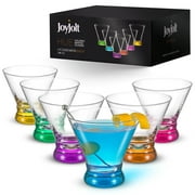 JoyJolt HUE Martini Glasses, Cocktail Glassware Set of 6, Colored Glass Base. Drinking Glasses