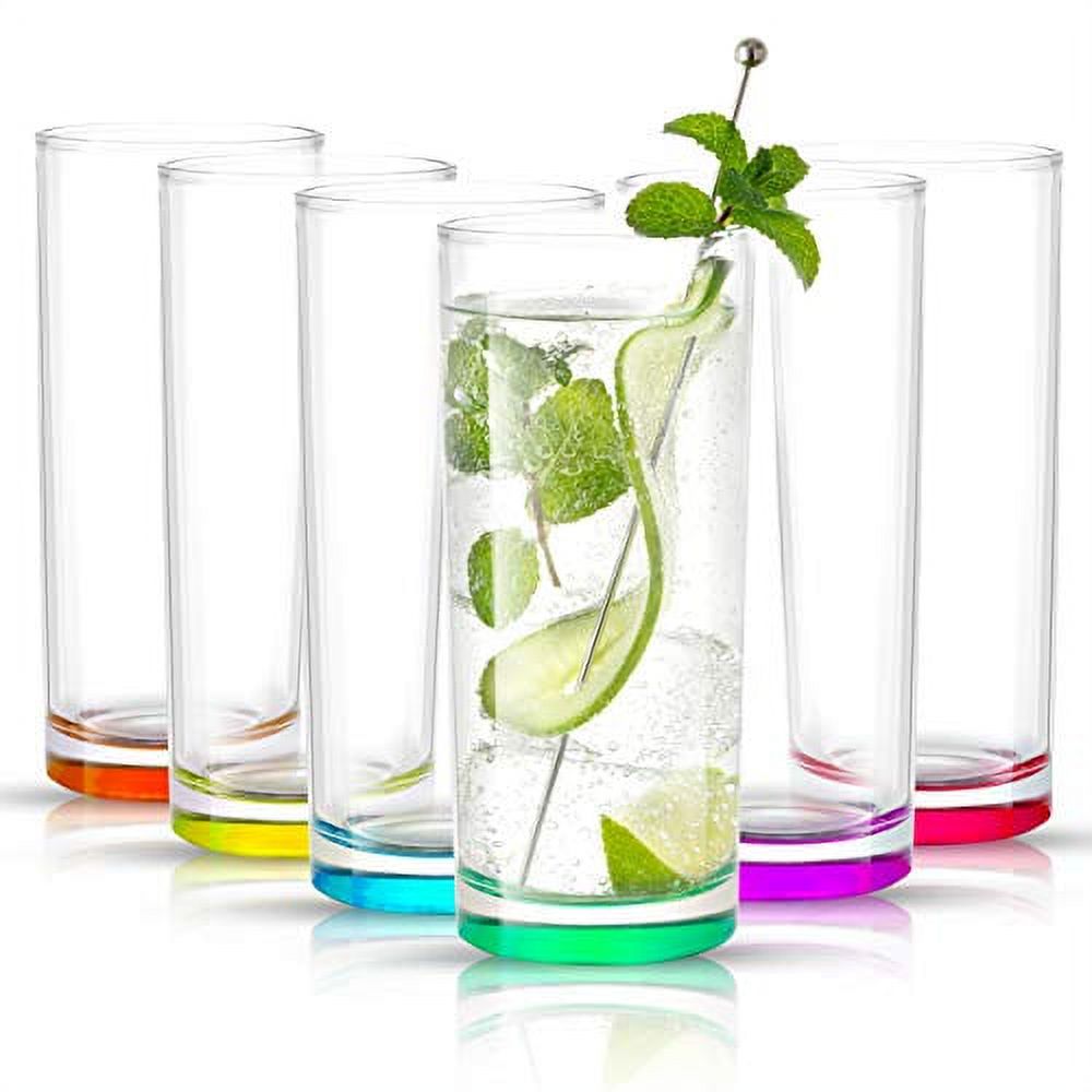 JoyJolt Highball Glasses - Set of 6 Colored Drinking Glasses - Glassware Set for Mixed Drinks, Cocktails, or Water - Elegant and Festive Design - Drink Glasses with In-Glass Coloring - image 1 of 6