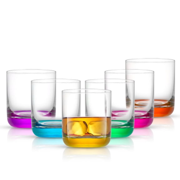 JoyJolt  Hue Colored Double Old Fashion Whiskey Glass Tumbler - 10 oz - Set of 6 - 10 oz.
