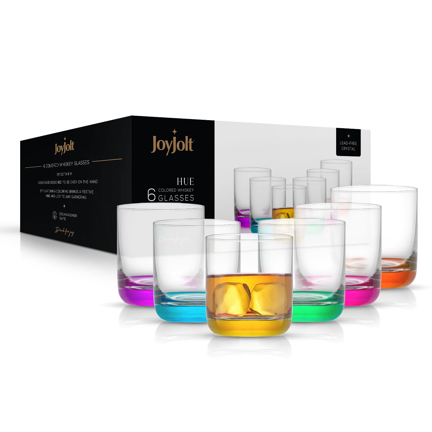 JoyJolt Hue Colored Double Old Fashion Whiskey Glass Tumbler - 10