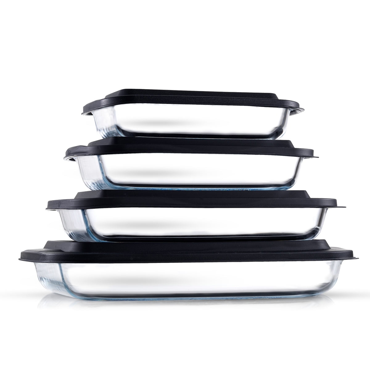 JoyJolt JoyFul 8 Piece Glass Baking Dish with Lid Set (Black) Large