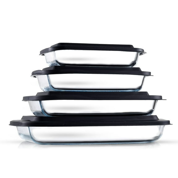 JoyJolt JoyFul 8 Piece Glass Baking Dish with Lid Set (Black) Large Glass Casserole Dishes with Covers