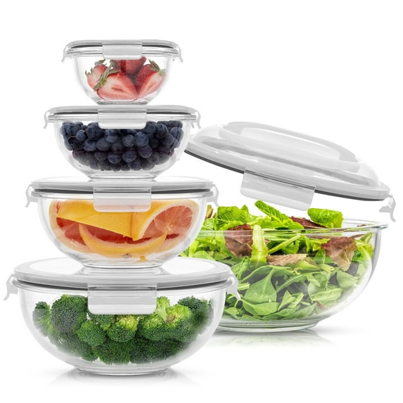 JoyFul Glass Mixing Bowl Set with Airtight Black Lids
