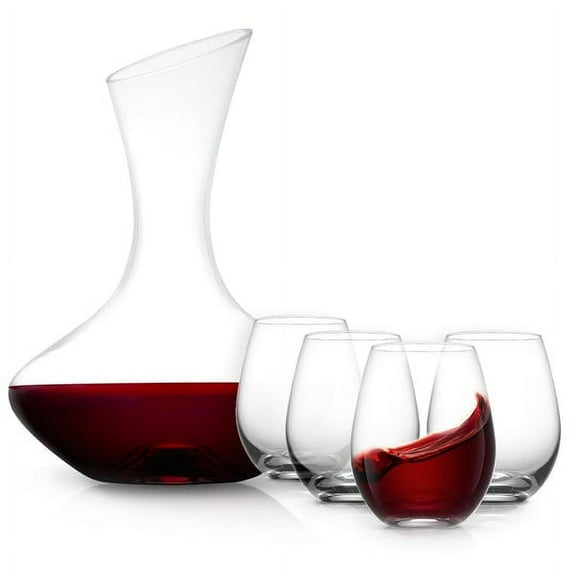 JoyJolt Lancia Wine Decanter Set with 4 Stemless Wine Glasses