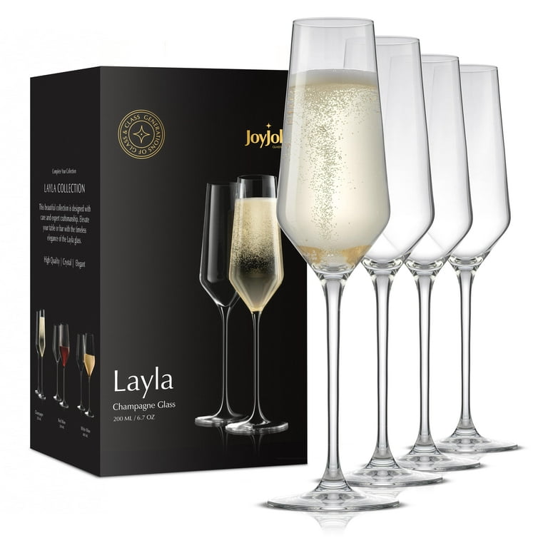 JoyJolt Layla Italian Crystal Champagne Flute, 6.7 ounces (Set of 4)