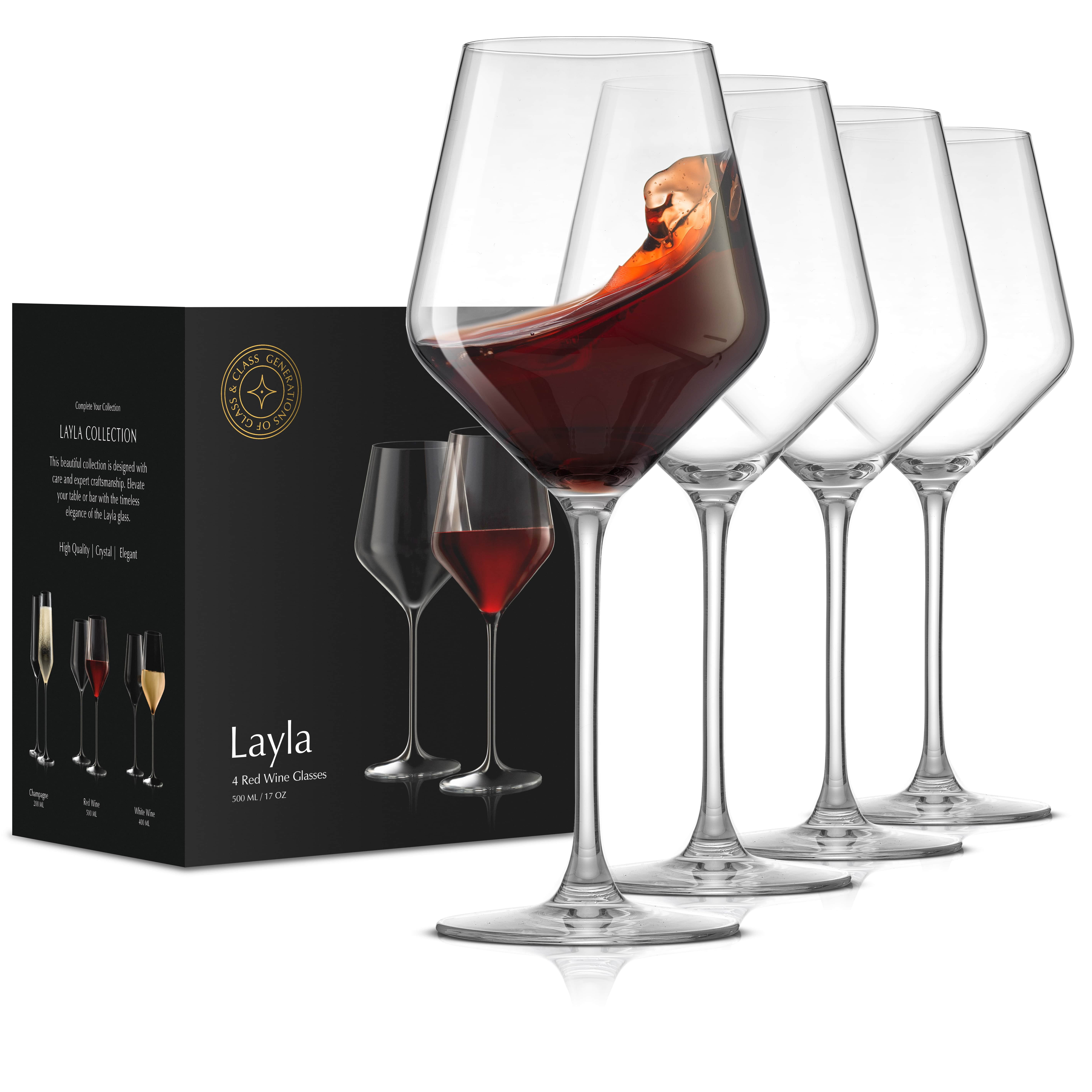 JoyJolt Layla Italian Crystal Red Wine Glasses, Set of 4 , 17 oz
