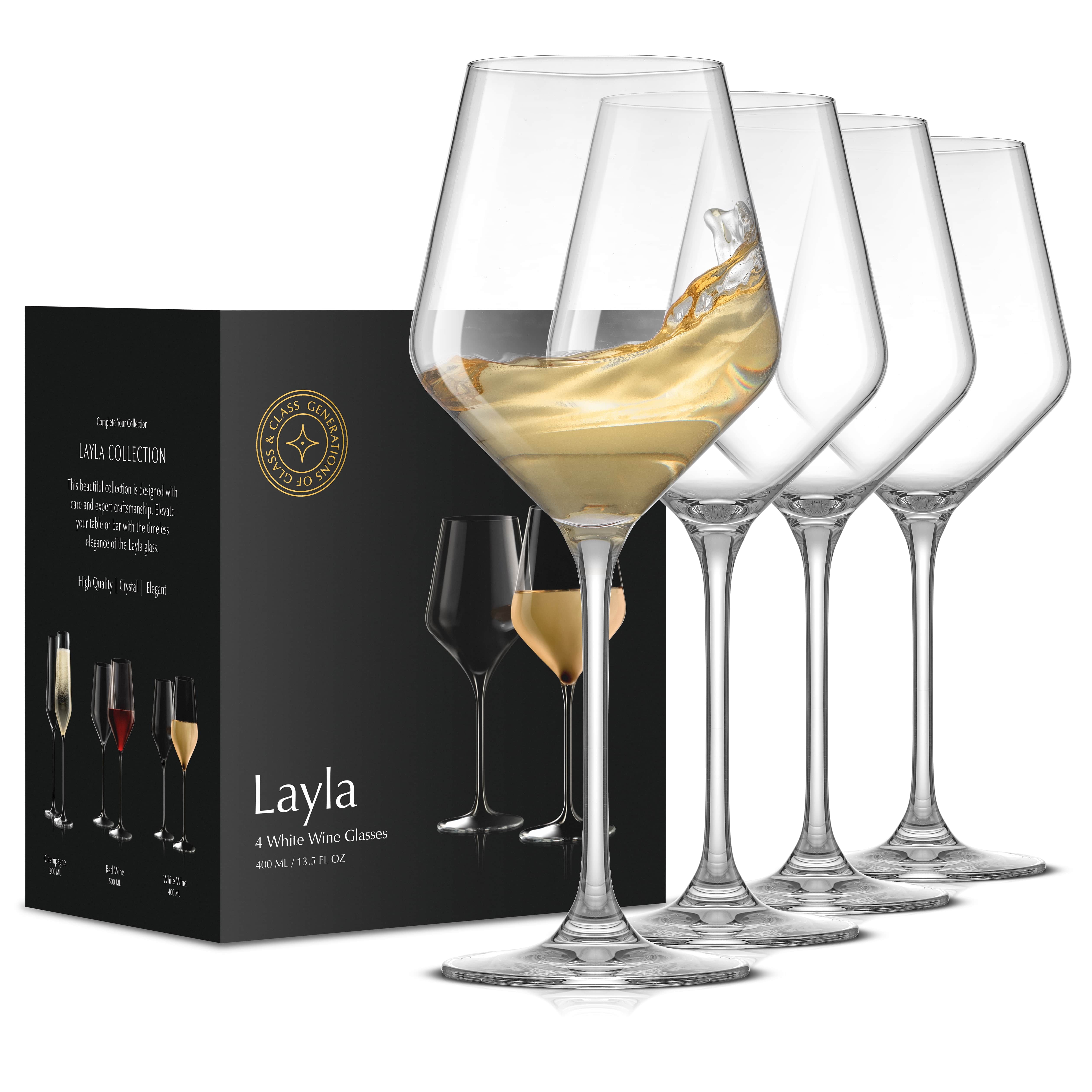 JoyJolt Layla Clear Crystal White Wine Glasses Set of 4