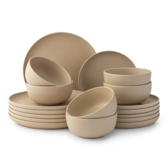 JoyJolt Mesa 18pc Stoneware Dinnerware Set - Beige