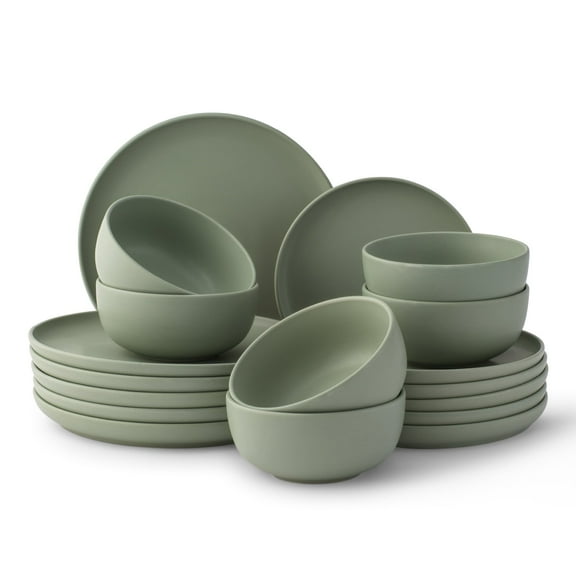 JoyJolt Mesa 18pc Stoneware Dinnerware Set - Desert Sage Green