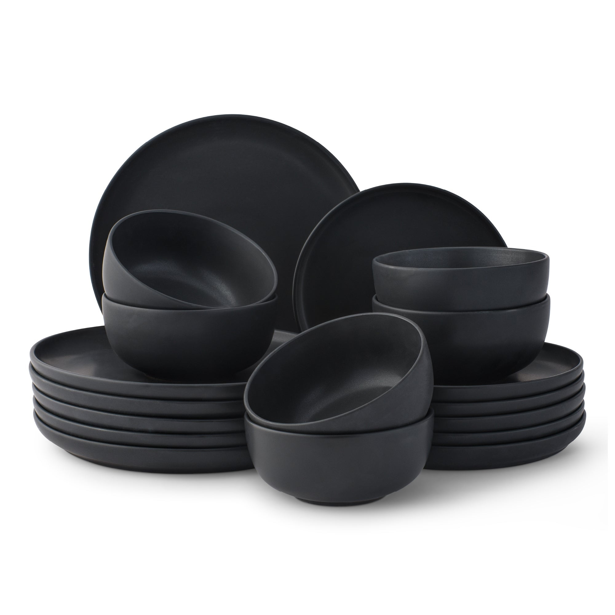 Matte Black Ceramic 18-Piece Dinnerware Set for 6