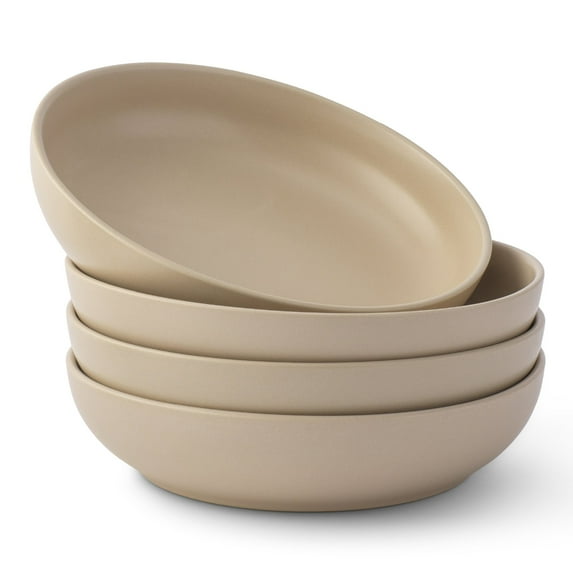 JoyJolt Mesa 4pc Stoneware Pasta Bowl set, 40oz - Beige
