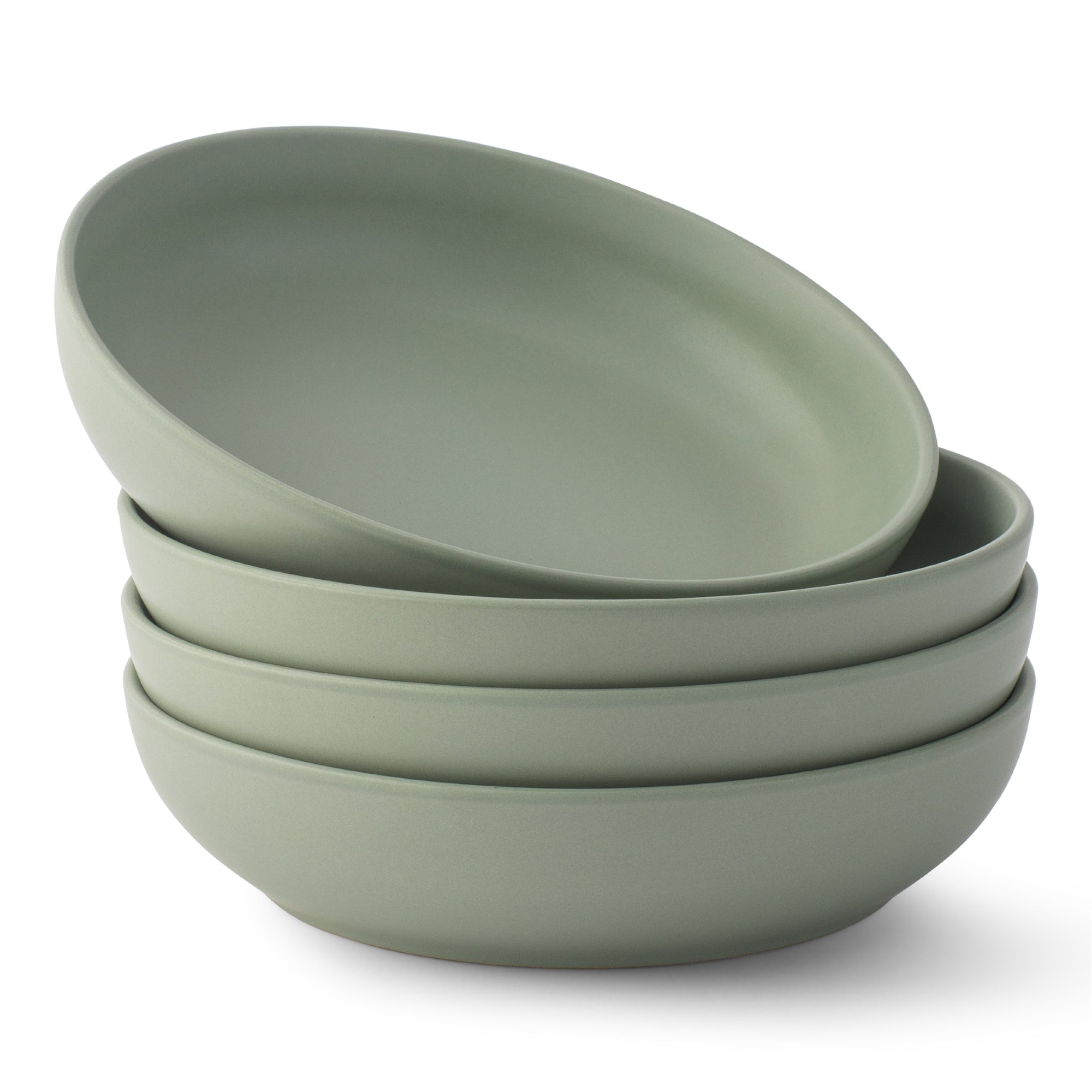 Matte Sage Green Ceramic 40-Ounce Pasta and Salad Bowls Set