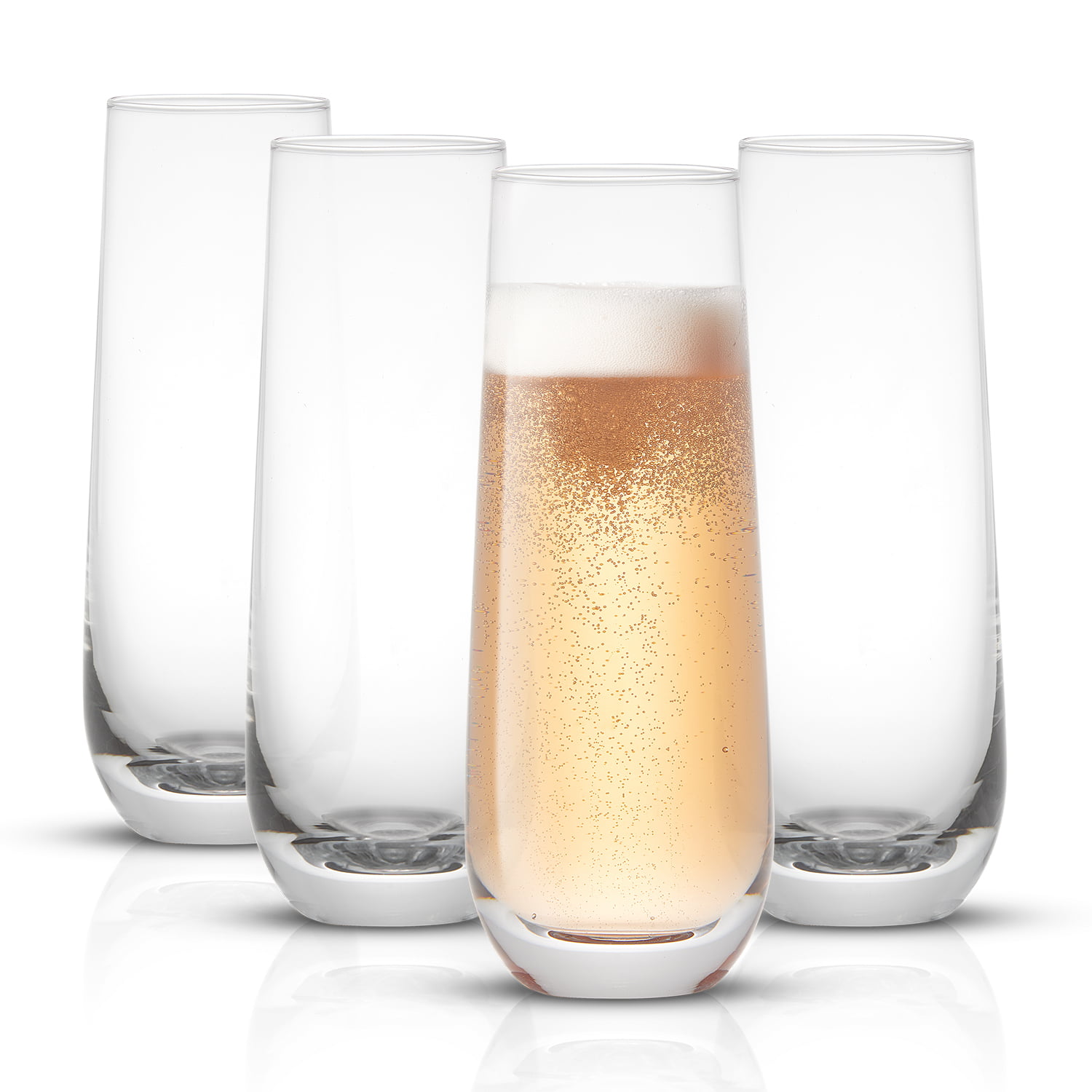JoyJolt Milo Crystal Stemless Champagne Flutes Set of 4 9.4oz Champagne Glasses Mimosa Glasses Set
