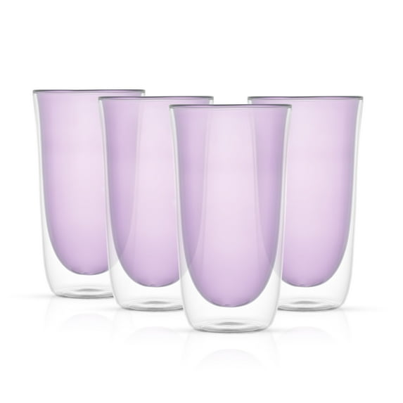 JoyJolt Spike Double Wall Colored Highball Drinking Glasses - Violet - Set of 4 Tall Water Glass Tumbler